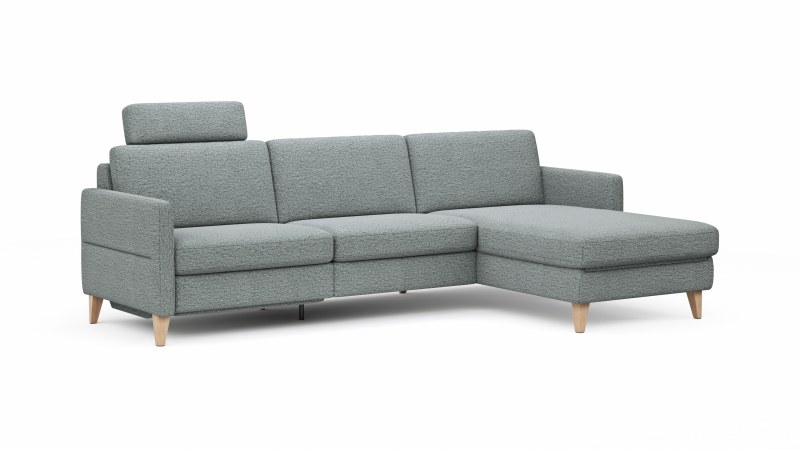 Ecksofa Arima N - 2,5-Sitzer, Longchair rechts, Relaxfunktion, Sitzvorzug (motorisch), Stoff, Hellgrau