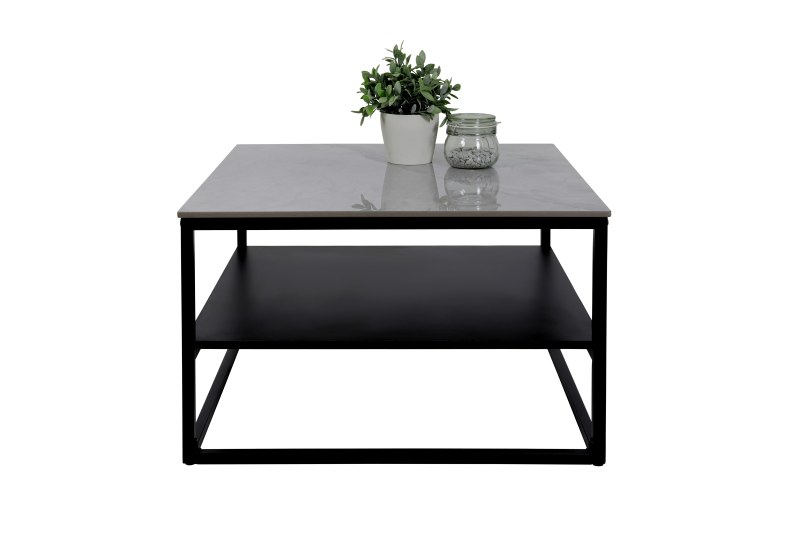 Couchtisch - LB ca. 70x70 cm, Marmoroptik grau, Schwarz