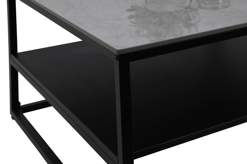 Couchtisch - LB ca. 70x70 cm, Marmoroptik grau, Schwarz
