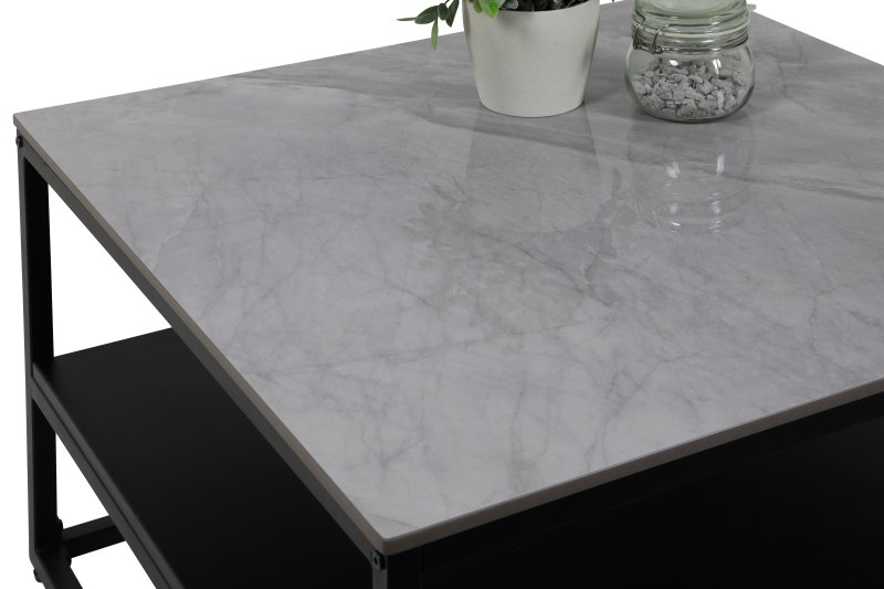 Couchtisch - LB ca. 70x70 cm, Marmoroptik grau, Schwarz