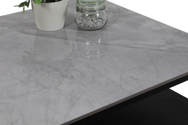 Couchtisch - LB ca. 70x70 cm, Marmoroptik grau, Schwarz