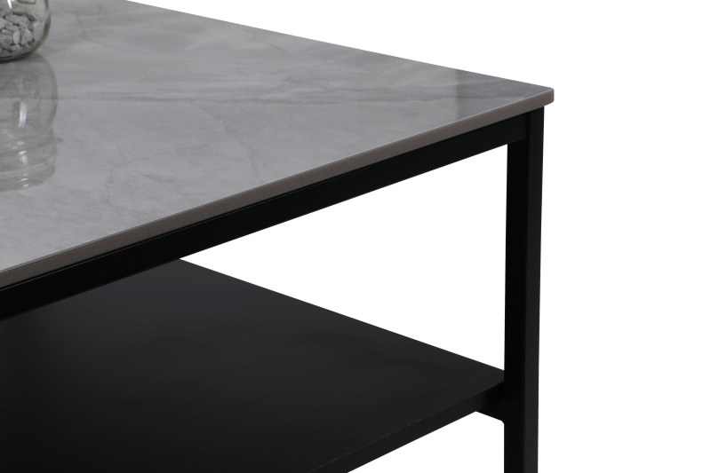Couchtisch - LB ca. 70x70 cm, Marmoroptik grau, Schwarz