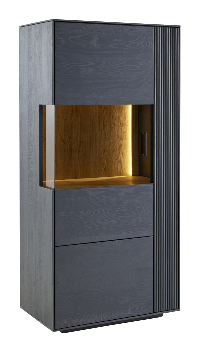 Vitrine Estana - inkl. Beleuchtung, Eiche massiv, anthrazit
