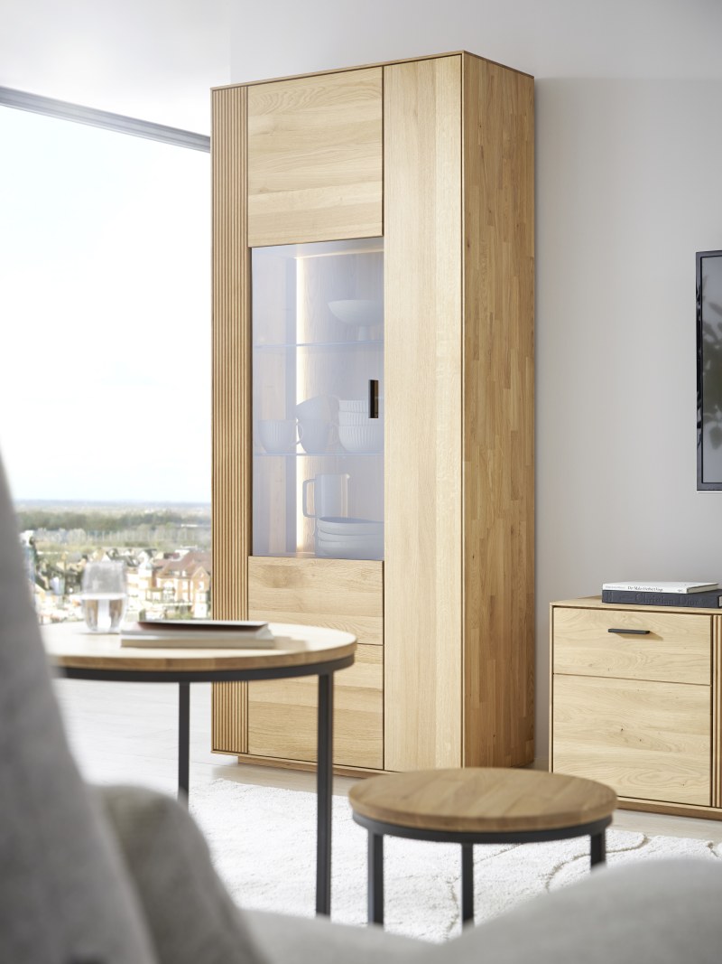Vitrine Estana - inkl. Beleuchtung, Eiche massiv, legno