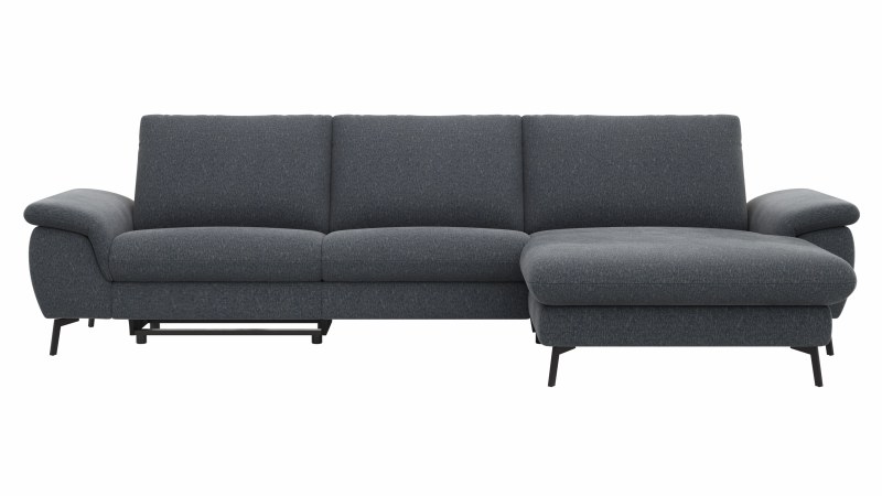 Ecksofa Gotera - 1,5-Sitzer med + 1,5-Sitzer med mit Longchair groß rechts inkl. Schlaffunktion (teilmotorisch), Armlehne klappbar, Rückenlehne verstellbar  und einmal Relaxfunktion (teilmotorisch), Stoff, Anthrazit