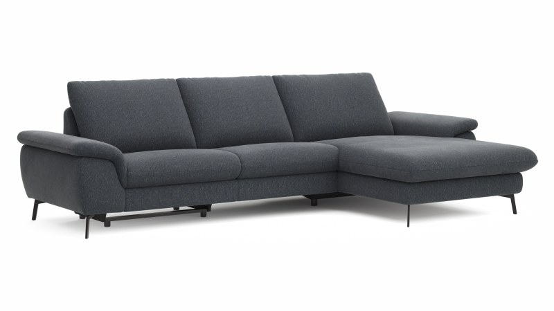 Ecksofa Gotera - 1,5-Sitzer med + 1,5-Sitzer med mit Longchair groß rechts inkl. Schlaffunktion (teilmotorisch), Armlehne klappbar, Rückenlehne verstellbar  und einmal Relaxfunktion (teilmotorisch), Stoff, Anthrazit