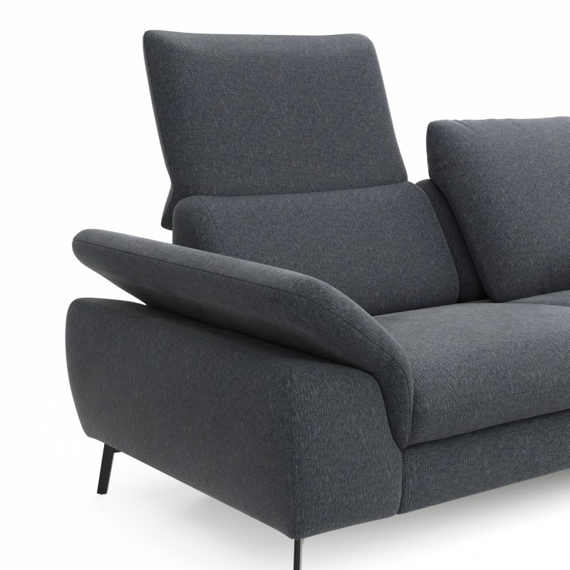 Ecksofa Gotera - 1,5-Sitzer med + 1,5-Sitzer med mit Longchair groß rechts inkl. Schlaffunktion (teilmotorisch), Armlehne klappbar, Rückenlehne verstellbar  und einmal Relaxfunktion (teilmotorisch), Stoff, Anthrazit