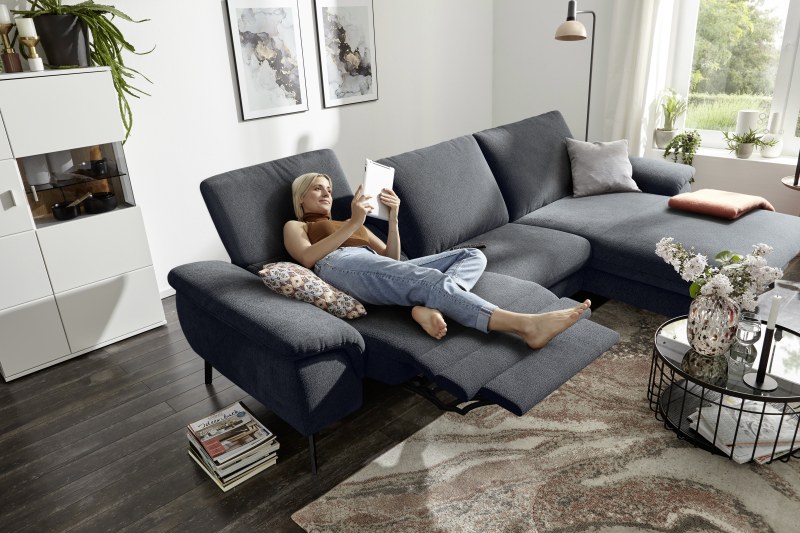 Ecksofa Gotera - 1,5-Sitzer med. + 1,5-Sitzer med. mit Longchair rechts inkl. Rückenlehne verstellbar, Stoff, Anthrazit