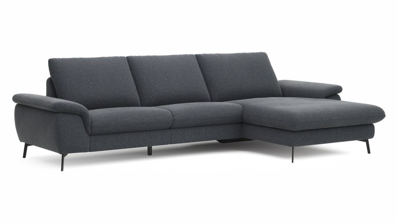 Ecksofa Gotera - 1,5-Sitzer med. + 1,5-Sitzer med. mit Longchair rechts inkl. Rückenlehne verstellbar, Stoff, Anthrazit