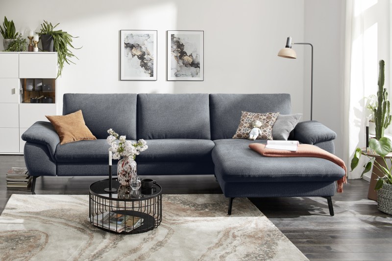 Ecksofa Gotera - 1,5-Sitzer med. + 1,5-Sitzer med. mit Longchair rechts inkl. Rückenlehne verstellbar, Stoff, Anthrazit