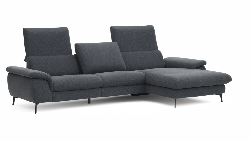 Ecksofa Gotera - 1,5-Sitzer med. + 1,5-Sitzer med. mit Longchair rechts inkl. Rückenlehne verstellbar, Stoff, Anthrazit