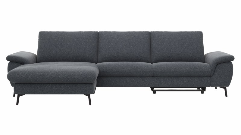 Ecksofa Gotera - Longchair groß mit 1,5-Sitzer med + 1,5-Sitzer med rechts inkl. Schlaffunktion (teilmotorisch), Armlehne klappbar, Rückenlehne verstellbar  und einmal Relaxfunktion (teilmotorisch), Stoff, Anthrazit