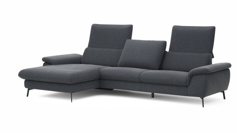 Ecksofa Gotera - Longchair links mit 1,5-Sitzer med. + 1,5-Sitzer med. rechts inkl. Rückenlehne verstellbar, Stoff, Anthrazit
