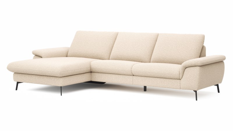 Ecksofa Gotera - Longchair links mit 1,5-Sitzer med. + 1,5-Sitzer med. rechts inkl. Rückenlehne verstellbar, Stoff, Creme