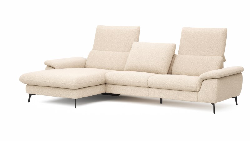 Ecksofa Gotera - Longchair links mit 1,5-Sitzer med. + 1,5-Sitzer med. rechts inkl. Rückenlehne verstellbar, Stoff, Creme
