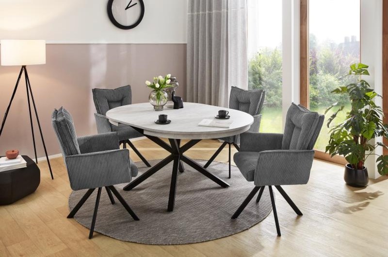Esstisch - ausziehbar, Ø/H ca. 120x77 cm, Betonoptik, Schwarz