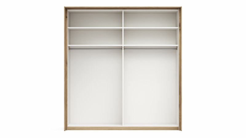 Schwebetürenschrank Viana - B ca. 188 cm, Furnier, Balkeneiche, Weiß