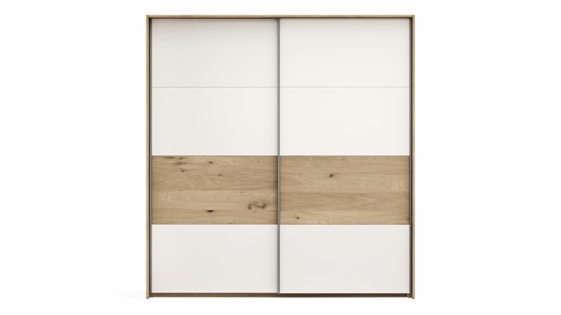 Schwebetürenschrank Viana - B ca. 188 cm, Furnier, Balkeneiche, Weiß
