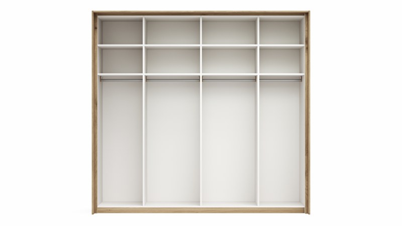 Schwebetürenschrank Viana - B ca. 218 cm, Furnier, Balkeneiche, Weiß