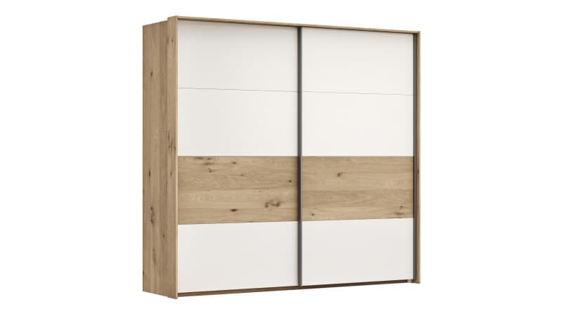 Schwebetürenschrank Viana - B ca. 218 cm, Furnier, Balkeneiche, Weiß