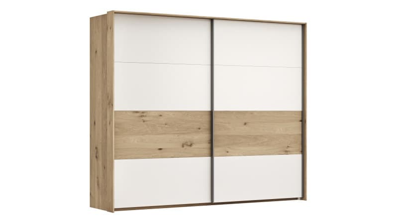 Schwebetürenschrank Viana - B ca. 248 cm, Furnier, Balkeneiche, Weiß