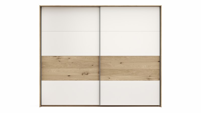 Schwebetürenschrank Viana - B ca. 248 cm, Furnier, Balkeneiche, Weiß