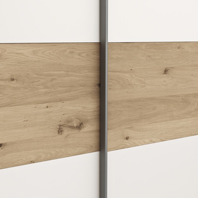 Schwebetürenschrank Viana - B ca. 278 cm, Furnier, Balkeneiche, Weiß