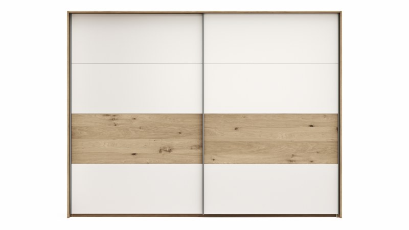 Schwebetürenschrank Viana - B ca. 278 cm, Furnier, Balkeneiche, Weiß