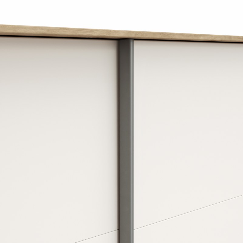 Schwebetürenschrank Viana - B ca. 278 cm, Furnier, Balkeneiche, Weiß