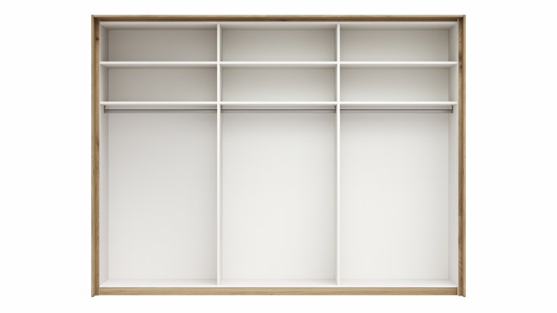 Schwebetürenschrank Viana - B ca. 278 cm, Furnier, Balkeneiche, Weiß