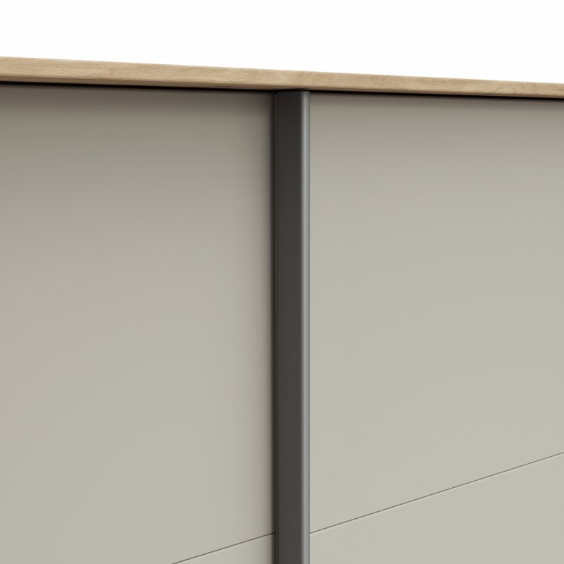 Schwebetürenschrank Viana - B ca. 278 cm, Furnier, Balkeneiche, Hellgrau