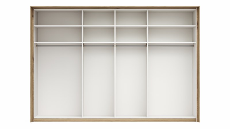 Schwebetürenschrank Viana - B ca. 308 cm, Furnier, Balkeneiche, Weiß