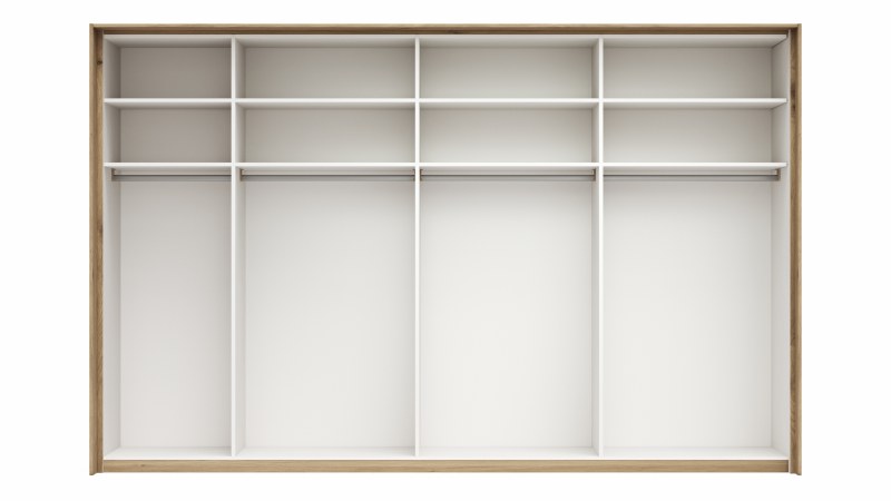 Schwebetürenschrank Viana - B ca. 338 cm, Furnier, Balkeneiche, Weiß
