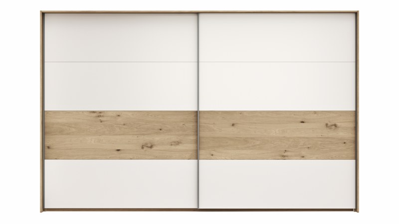 Schwebetürenschrank Viana - B ca. 338 cm, Furnier, Balkeneiche, Weiß